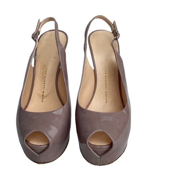 Giuseppe Zanotti Beige Patent Leather Peep Toe Slingback Platform Pump 38 1/2 - Picture 3 of 15